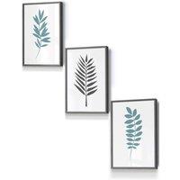 ARTZE Graphical Blue Grey Leaves Framed Wall Art - Small in Dark Grey | Size: W33 cm x H45 cm x D20mm