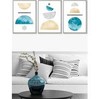 ARTZE Yellow & Aqua Blue Abstract Mid Century Geometric Framed Wall Art - Large in Light Grey | Size: W53 cm x H73 cm x D20mm