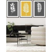 ARTZE Grey Yellow Graphical Leaves Framed Wall Art - Large in Black | Size: W53 cm x H73 cm x D20mm