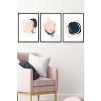 ARTZE Framed Abstract Navy Blue & Blush Pink Framed Wall Art - Medium in Black | Size: W45 cm x H62 cm x D20mm