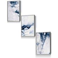 ARTZE Navy Blue Abstract Ocean Waves Framed Wall Art - Small in Light Grey | Size: W33 cm x H45 cm x D20mm