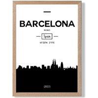 ARTZE Barcelona Black & White City Skyline Framed Print SIZE: A3 with Oak Frame