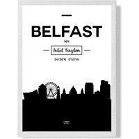 ARTZE Belfast Black & White City Skyline Framed Print SIZE: A3 with White Frame