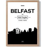 ARTZE Belfast Black & White City Skyline Framed Print SIZE: A4 with Oak Frame | Size: A3