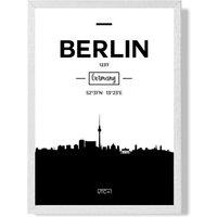 ARTZE Berlin Black & White City Skyline Framed Print SIZE: A3 with White Frame