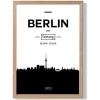ARTZE Berlin Black & White City Skyline Framed Print SIZE: A4 with Oak Frame | Size: A3