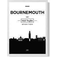 ARTZE Bournemouth Black & White City Skyline Framed Print SIZE: A2 with White Frame | Size: A3