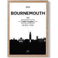 ARTZE Bournemouth Black & White City Skyline Framed Print SIZE: A4 with Oak Frame | Size: A3