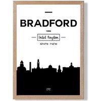 ARTZE Bradford Black & White City Skyline Framed Print SIZE: A4 with Oak Frame | Size: A3