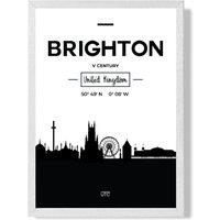 ARTZE Brighton Black & White City Skyline Framed Print SIZE: A3 with White Frame