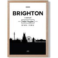 ARTZE Brighton Black & White City Skyline Framed Print SIZE: A4 with Oak Frame | Size: A3