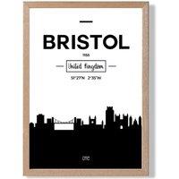 ARTZE Bristol Black & White City Skyline Framed Print SIZE: A4 with Oak Frame