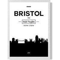 ARTZE Bristol Black & White City Skyline Framed Print SIZE: A2 with White Frame | Size: A3
