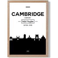 ARTZE Cambridge Black & White City Skyline Framed Print SIZE: A2 with Oak Frame | Size: A4