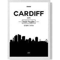 ARTZE Cardiff Black & White City Skyline Framed Print SIZE: A3 with White Frame | Size: A4