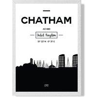 ARTZE Chatham Black & White City Skyline Framed Print SIZE: A2 with White Frame | Size: A3