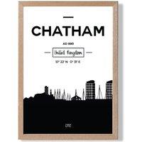 ARTZE Chatham Black & White City Skyline Framed Print SIZE: A3 with Oak Frame