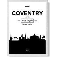 ARTZE Coventry Black & White City Skyline Framed Print SIZE: A2 with White Frame | Size: A3