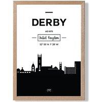 ARTZE Derby Black & White City Skyline Framed Print SIZE: A2 with Oak Frame | Size: A3