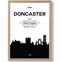 ARTZE Doncaster Black & White City Skyline Framed Print SIZE: A2 with Oak Frame | Size: A3