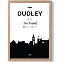 ARTZE Dudley Black & White City Skyline Framed Print SIZE: A2 with Oak Frame | Size: A3