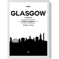 ARTZE Glasgow Black & White City Skyline Framed Print SIZE: A2 with White Frame | Size: A3