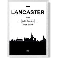 ARTZE Lancaster Black & White City Skyline Framed Print SIZE: A2 with White Frame | Size: A4
