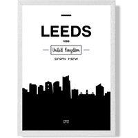 ARTZE Leeds Black & White City Skyline Framed Print SIZE: A4 with White Frame | Size: A3