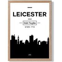 ARTZE Leicester Black & White City Skyline Framed Print SIZE: A4 with Oak Frame | Size: A3