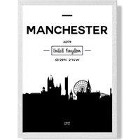 ARTZE Manchester Black & White City Skyline Framed Print SIZE: A3 with White Frame