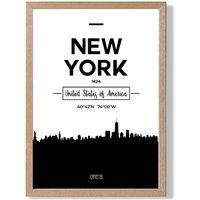 ARTZE New York Black & White City Skyline Framed Print SIZE: A2 with Oak Frame | Size: A4