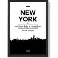 ARTZE New York Black & White City Skyline Framed Print SIZE: A2 with Black Frame | Size: A3