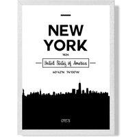 ARTZE New York Black & White City Skyline Framed Print SIZE: A2 with White Frame | Size: A3
