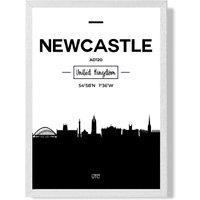 ARTZE Newcastle Black & White City Skyline Framed Print SIZE: A2 with White Frame | Size: A3