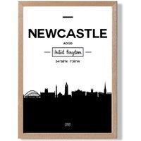 ARTZE Newcastle Black & White City Skyline Framed Print SIZE: A3 with Oak Frame