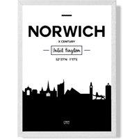 ARTZE Norwich Black & White City Skyline Framed Print SIZE: A3 with White Frame