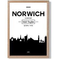 ARTZE Norwich Black & White City Skyline Framed Print SIZE: A3 with Oak Frame