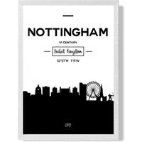 ARTZE Nottingham Black & White City Skyline Framed Print SIZE: A2 with White Frame | Size: A3