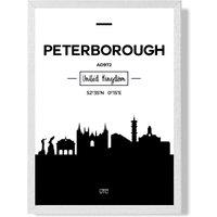 ARTZE Peterborough Black & White City Skyline Framed Print SIZE: A2 with White Frame | Size: A3