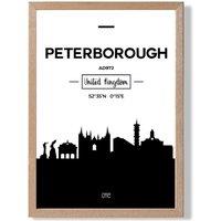 ARTZE Peterborough Black & White City Skyline Framed Print SIZE: A2 with Oak Frame | Size: A3