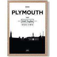 ARTZE Plymouth Black & White City Skyline Framed Print SIZE: A4 with Oak Frame | Size: A3