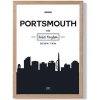 ARTZE Portsmouth Black & White City Skyline Framed Print SIZE: A3 with Oak Frame