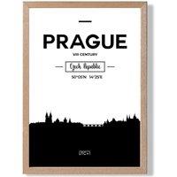 ARTZE Prague Black & White City Skyline Framed Print SIZE: A3 with Oak Frame