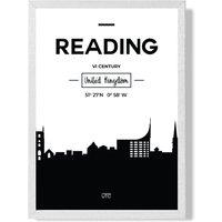ARTZE Reading Black & White City Skyline Framed Print SIZE: A4 with White Frame