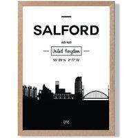 ARTZE Salford Black & White City Skyline Framed Print SIZE: A3 with Oak Frame