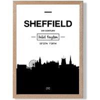 ARTZE Sheffield Black & White City Skyline Framed Print SIZE: A2 with Oak Frame | Size: A3