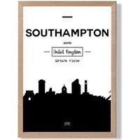 ARTZE Southampton Black & White City Skyline Framed Print SIZE: A3 with Oak Frame
