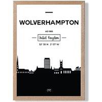 ARTZE Wolverhampton Black & White City Skyline Framed Print SIZE: A3 with Oak Frame