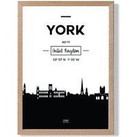 ARTZE York Black & White City Skyline Framed Print SIZE: A3 with Oak Frame | Size: A4