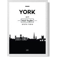 ARTZE York Black & White City Skyline Framed Print SIZE: A2 with White Frame | Size: A3